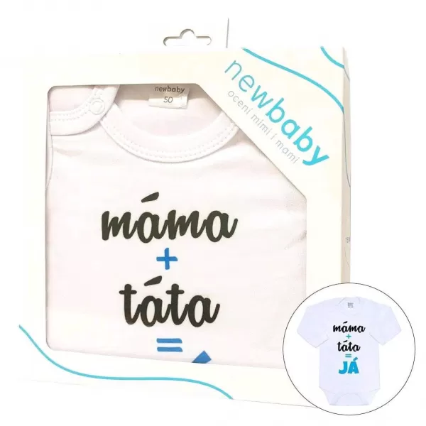 New Baby Body s potiskem máma plus táta rovná se JÁ - dárkové balení