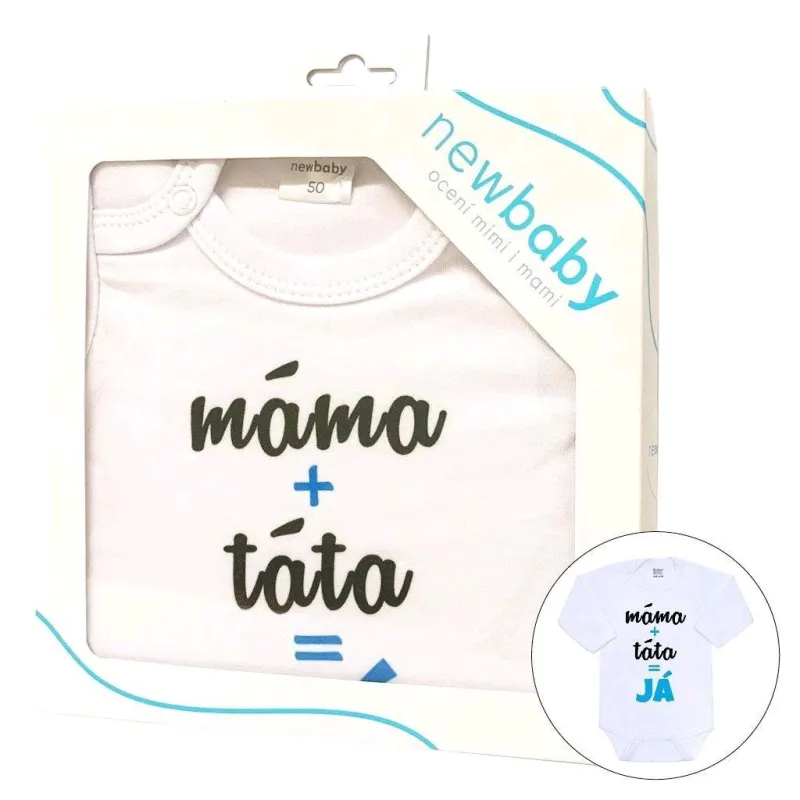 New Baby Body s potiskem máma plus táta rovná se JÁ - dárkové balení