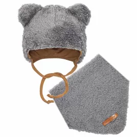 New Baby Zimní kojenecká čepička s šátkem na krk Teddy bear