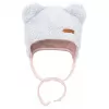 New Baby Zimní kojenecká čepička s šátkem na krk Teddy bear šedo růžová