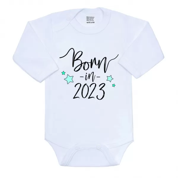 New Baby Body s potiskem Born in 2023 - dárkové balení
