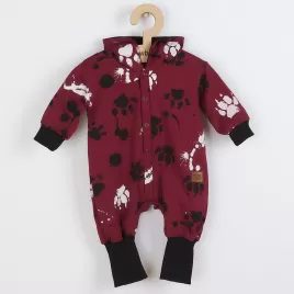 New Baby Kojenecký bavlněný overal s kapucí a oušky tlapka tmavě růžový