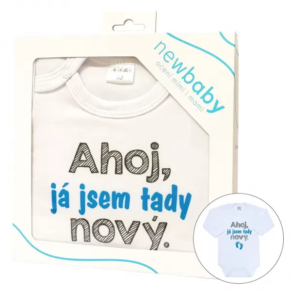 New Baby Body s potiskem Ahoj, já jsem tady nový - dárkové balení