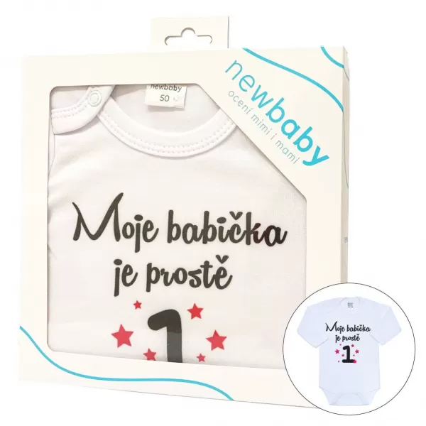 New Baby Body s potiskem Moje babička je prostě jednička - dárkové balení