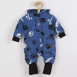 New Baby Kojenecký bavlněný overal s kapucí a oušky tlapka modrý