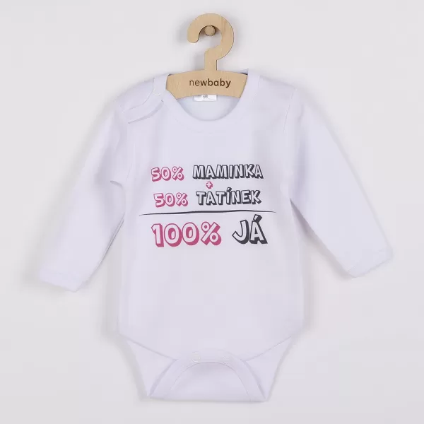 New Baby Body s potiskem 50% MAMINKA + 50% TATÍNEK - 100% JÁ růžové - dárkové balení