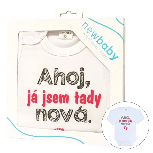 New Baby Body s potiskem Ahoj, já jsem tady nová - dárkové balení