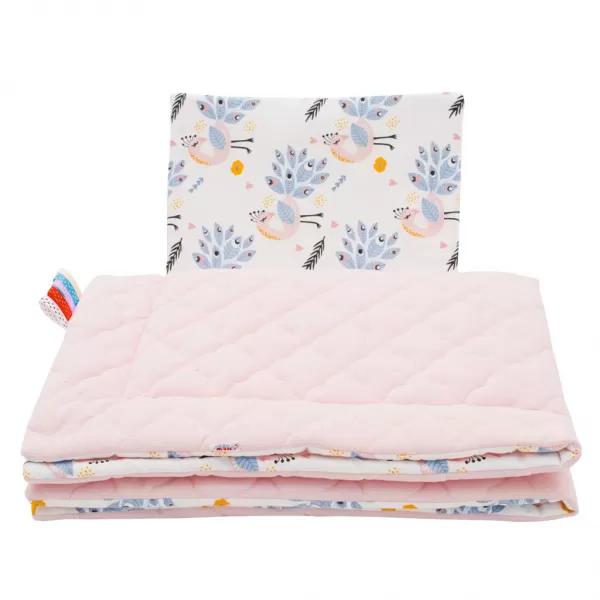 New Baby Oboustranný Set z Velvet do kočárku pávi růžový