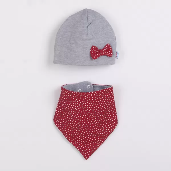 New Baby Kojenecká čepička s šátkem na krk Missy šedo-červená