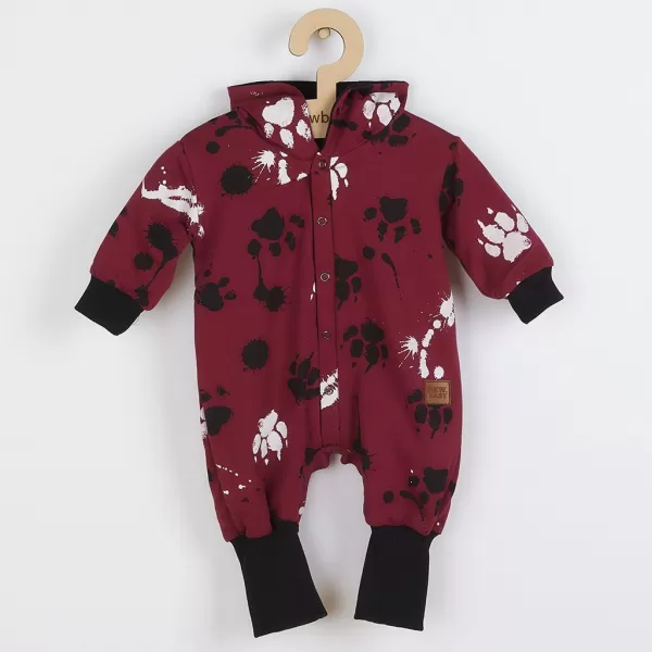 New Baby Kojenecký bavlněný overal s kapucí a oušky tlapka tmavě růžový