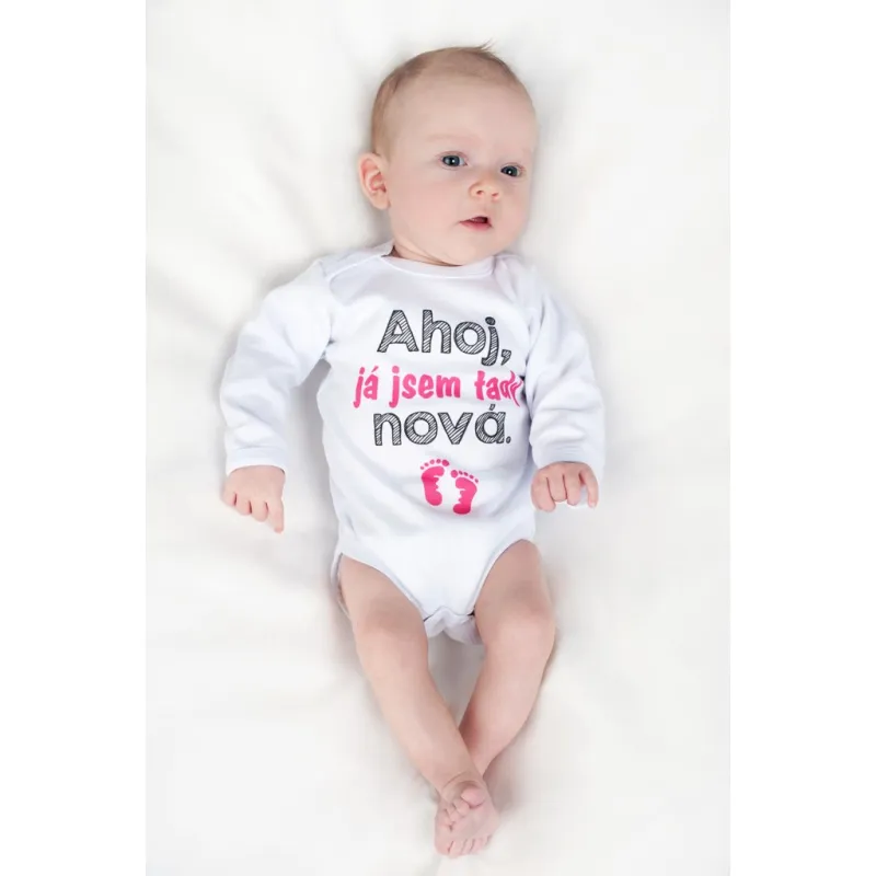 New Baby Body s potiskem Ahoj, já jsem tady nová - dárkové balení