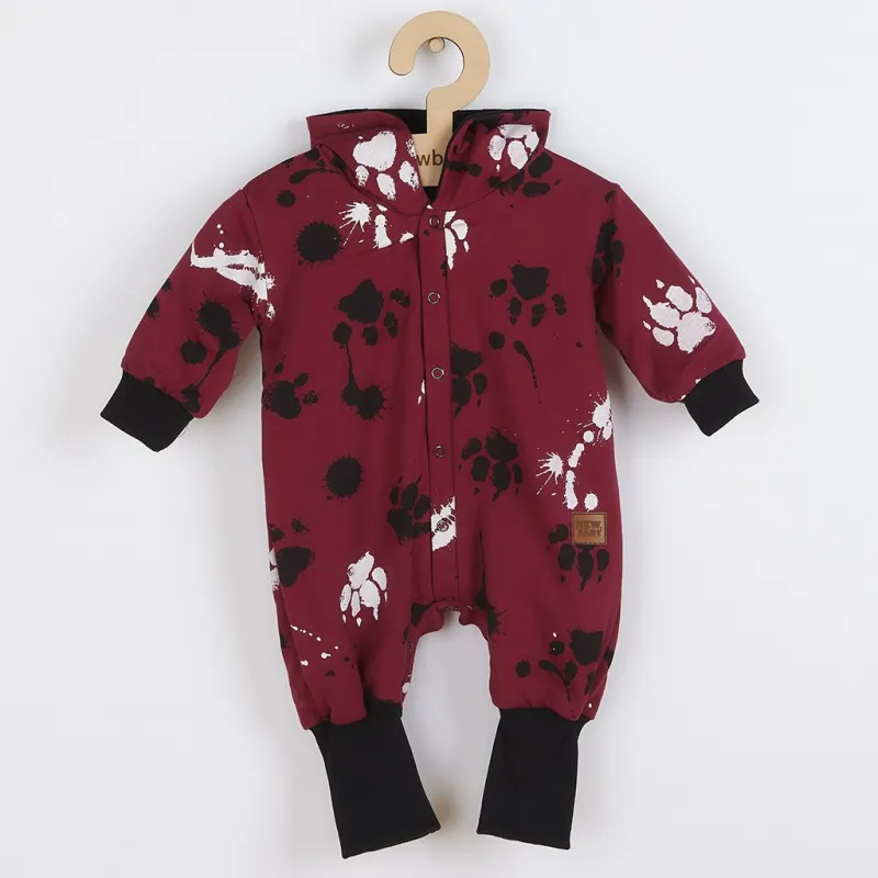 New Baby Kojenecký bavlněný overal s kapucí a oušky tlapka tmavě růžový
