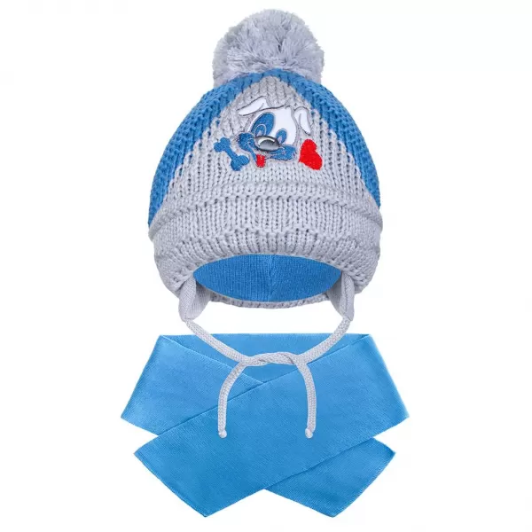 New Baby Zimní dětská čepička se šálou pejsek tmavě