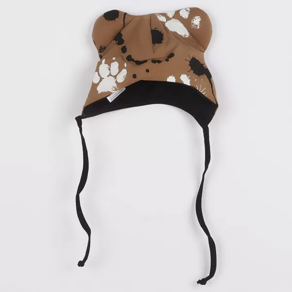 New Baby Kojenecká bavlněná čepička s oušky tlapka hořčicová