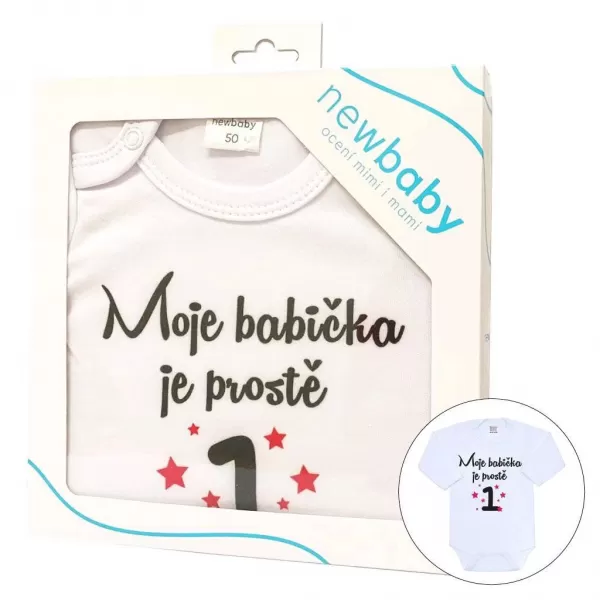 New Baby Body s potiskem Moje babička je prostě jednička - dárkové balení