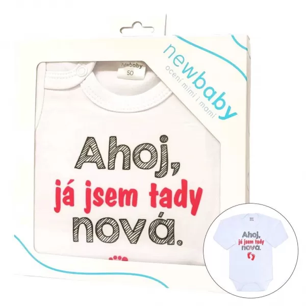New Baby Body s potiskem Ahoj, já jsem tady nová - dárkové balení