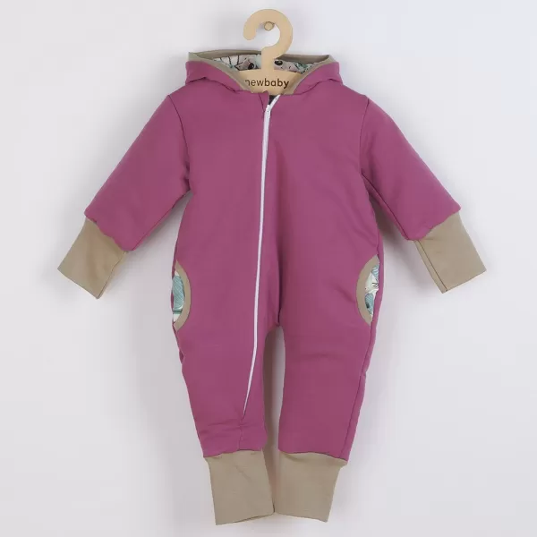 New Baby Zateplený jarní overal s kapucí Spring purple-pink