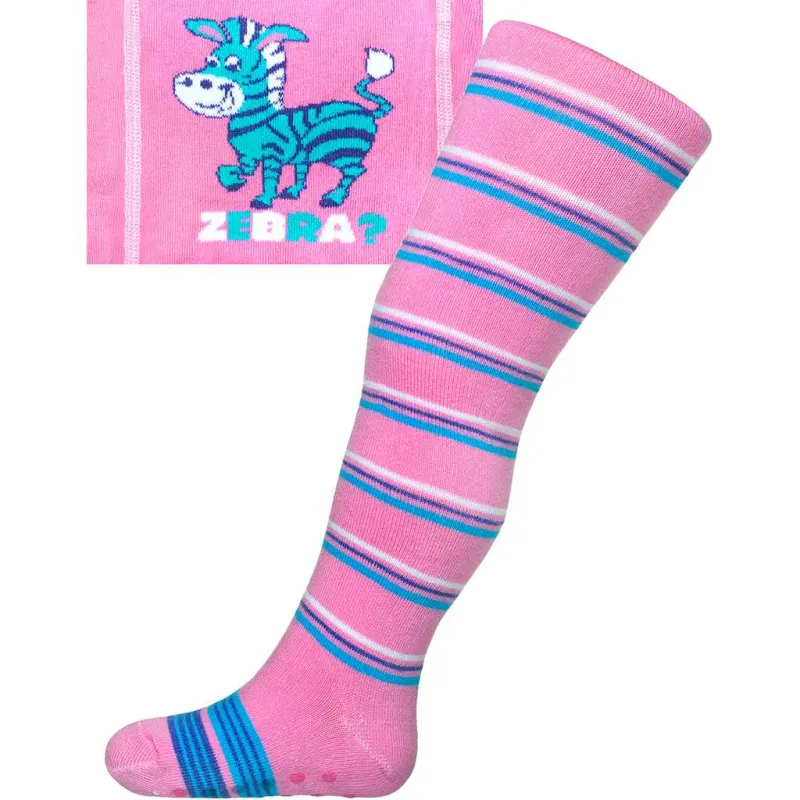 New Baby Bavlněné punčocháčky s ABS růžové zebra s pruhy
