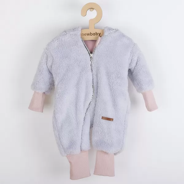 New Baby Luxusní dětský zimní overal Teddy bear šedo růžový