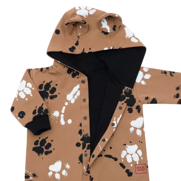 New Baby Kojenecký bavlněný overal s kapucí a oušky tlapka hořčicový