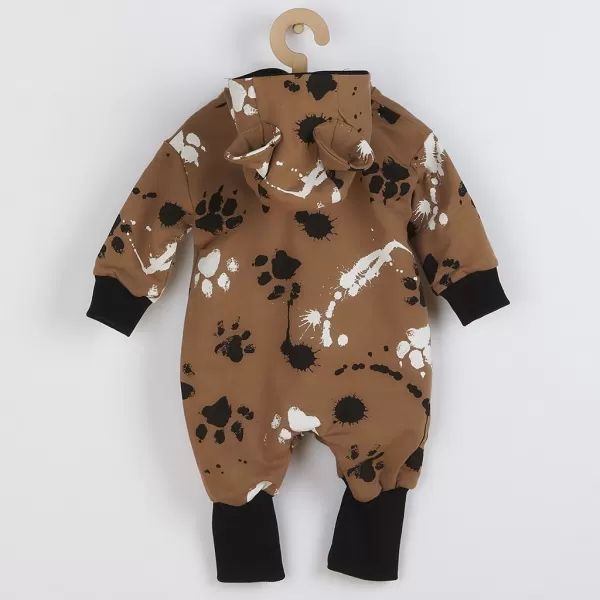 New Baby Kojenecký bavlněný overal s kapucí a oušky tlapka hořčicový