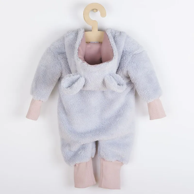 New Baby Luxusní dětský zimní overal Teddy bear šedo růžový