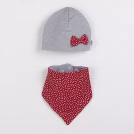 New Baby Kojenecká čepička s šátkem na krk Missy šedo-červená