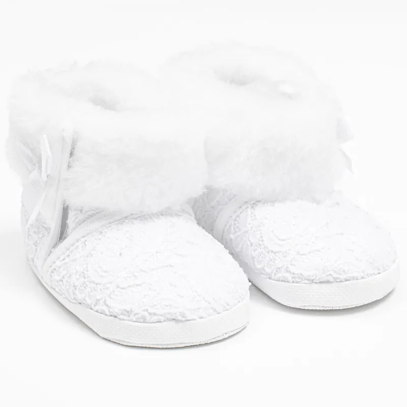 New Baby Kojenecké zimní krajkové kozačky 0-3 m bílé