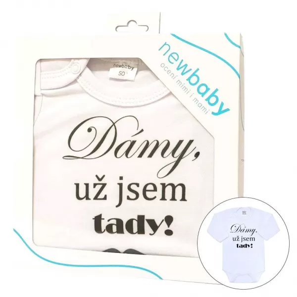 New Baby Body s potiskem Dámy, už jsem tady! - dárkové balení