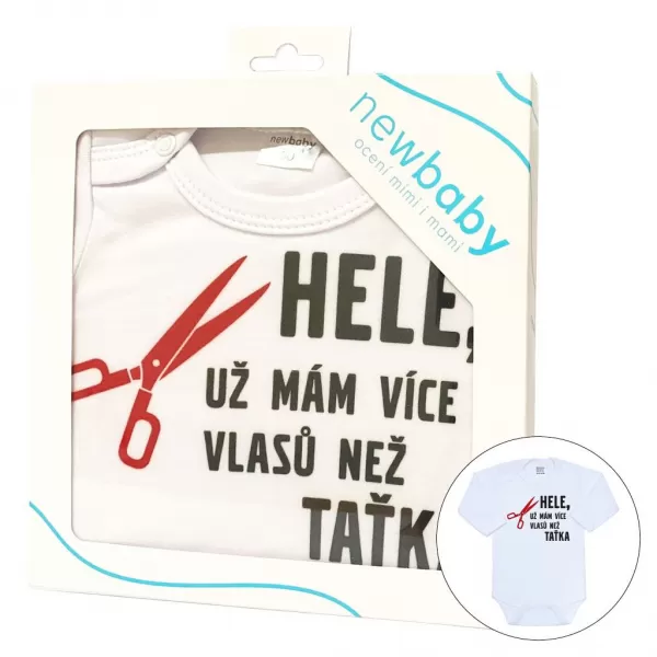 New Baby Body s potiskem Více vlasů než taťka - dárkové balení