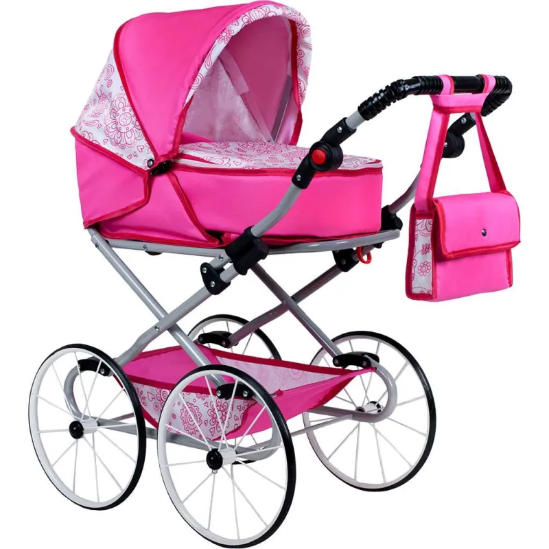 New Baby Dětský Retro kočárek pro panenky 2v1 Natálka růžový