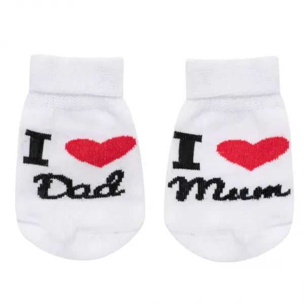 New Baby Kojenecké bavlněné ponožky I Love Mum and Dad bílé