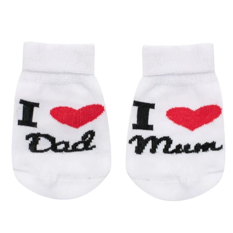 New Baby Kojenecké bavlněné ponožky I Love Mum and Dad bílé