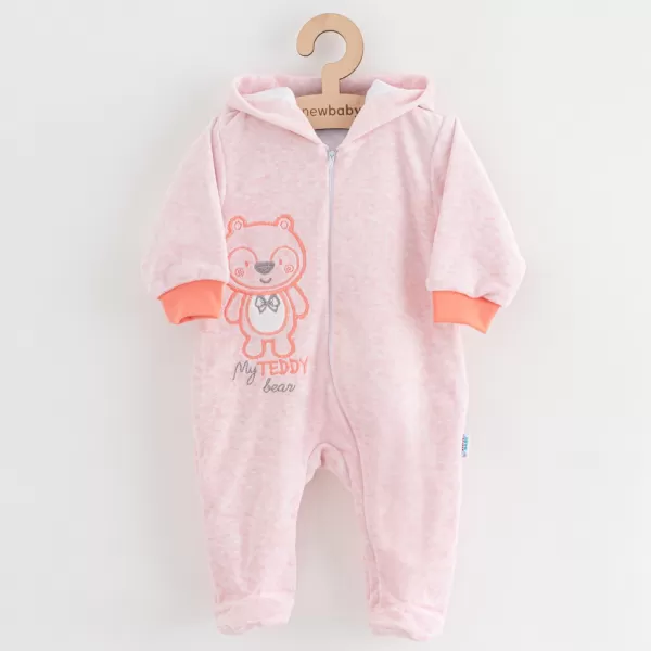 New Baby Kojenecký semiškový overal s kapucí Sweetheart růžový