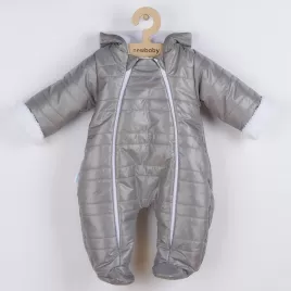 New Baby Zimní kojenecká kombinéza s kapucí a oušky Pumi grey