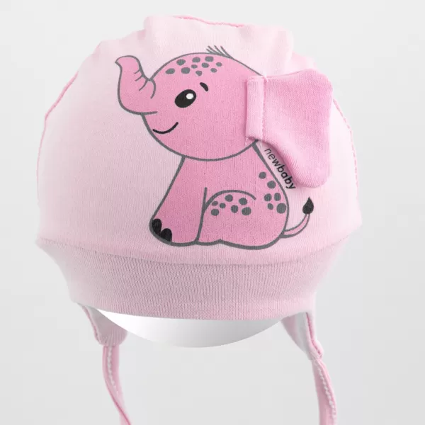 New Baby Bavlněná kojenecká čepička Happy Elephant pink