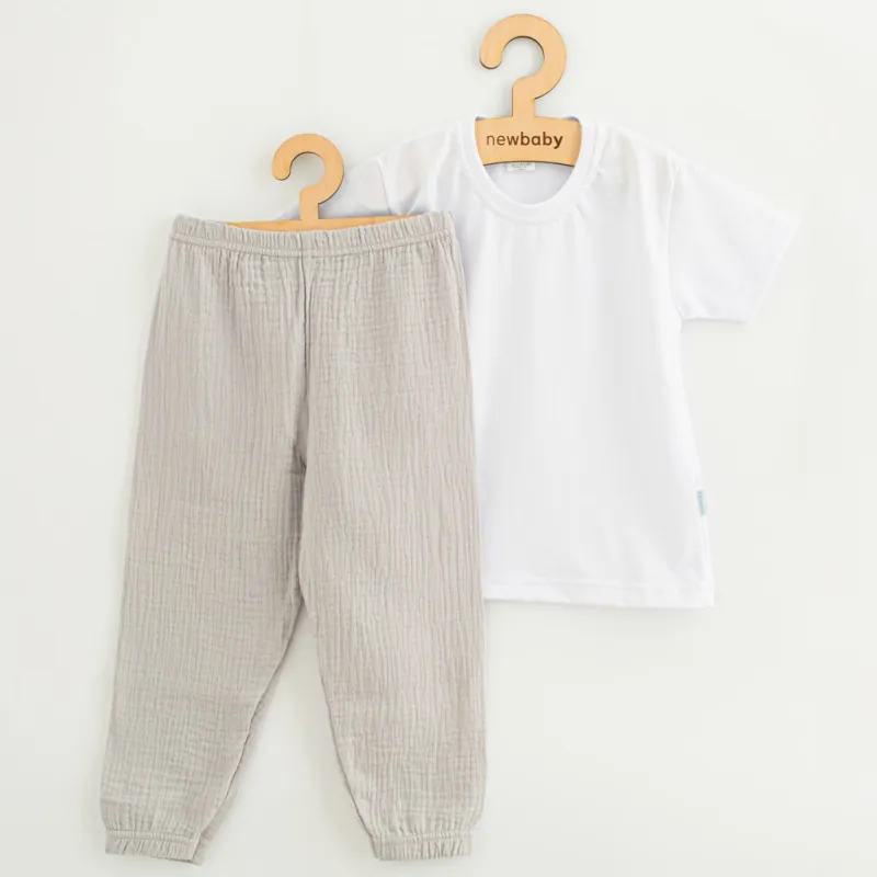 New Baby Dětská bavlněná souprava tričko a mušelínové kalhoty Kindergarten světle
