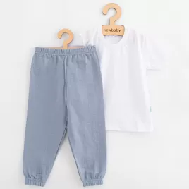 New Baby Dětská bavlněná souprava tričko a mušelínové kalhoty Kindergarten modro-šedá