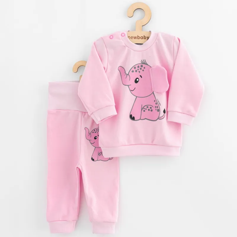 New Baby Kojenecká souprava tričko a tepláčky Happy Elephant pink