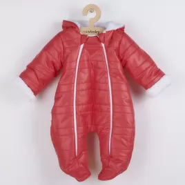 New Baby Zimní kojenecká kombinéza s kapucí a oušky Pumi red raspberry