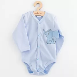 New Baby Kojenecké celorozepínací body s dlouhým rukávem Happy Elephant blue