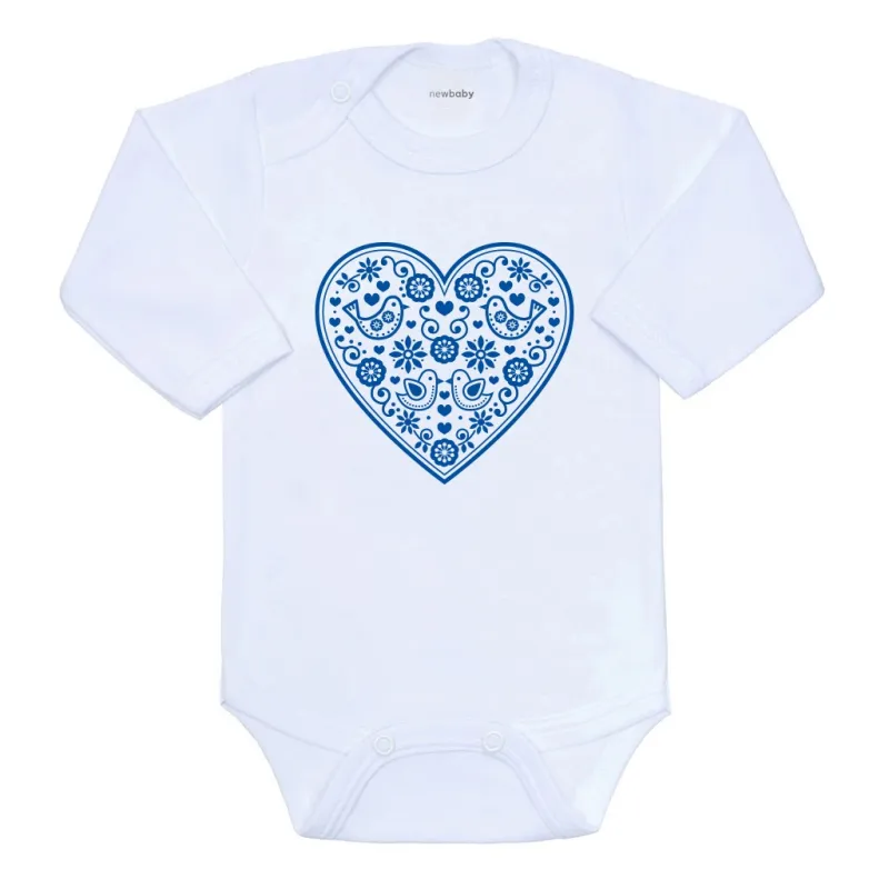 New Baby Dětské body s potiskem Lidový vzor modré srdíčko