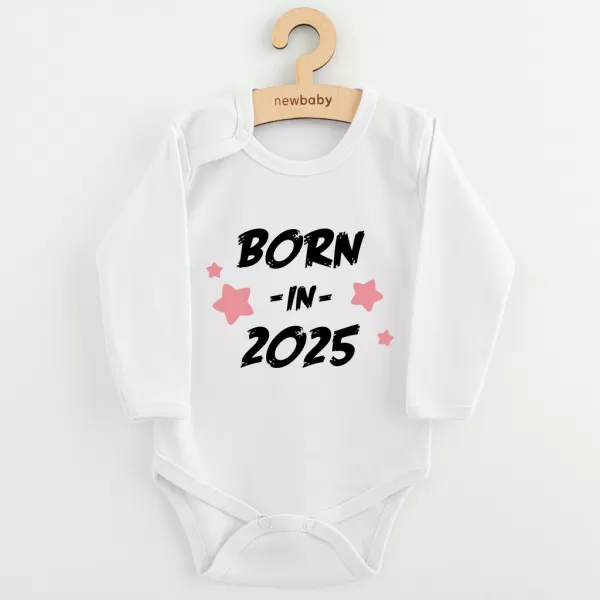 New Baby Dětské body s potiskem BORN IN 2025 pink