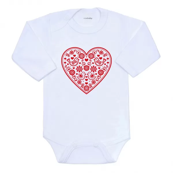 New Baby Dětské body s potiskem Lidový vzor červené srdíčko