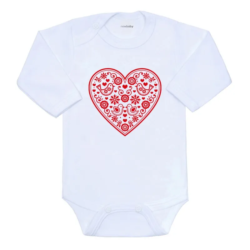 New Baby Dětské body s potiskem Lidový vzor červené srdíčko