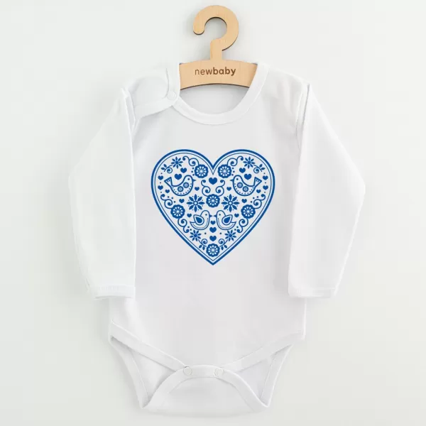 New Baby Dětské body s potiskem Lidový vzor modré srdíčko