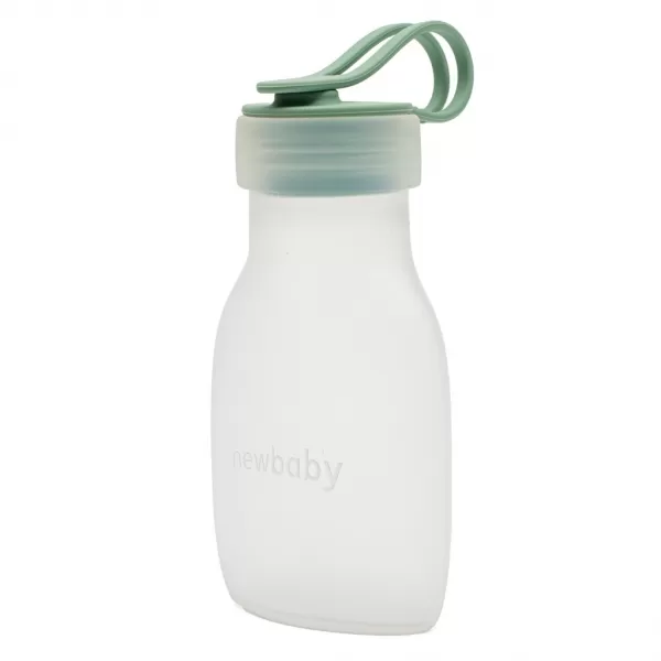 New Baby Silikonová lahvička na mateřské mléko modrá