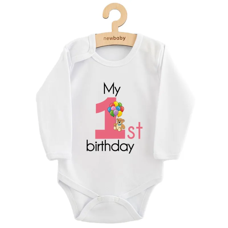 New Baby Dětské body s potiskem My first birthday pink