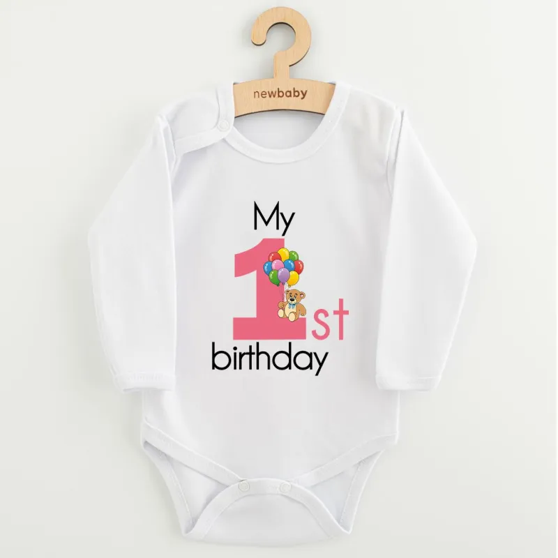 New Baby Dětské body s potiskem My first birthday pink