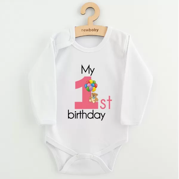 New Baby Dětské body s potiskem My first birthday pink
